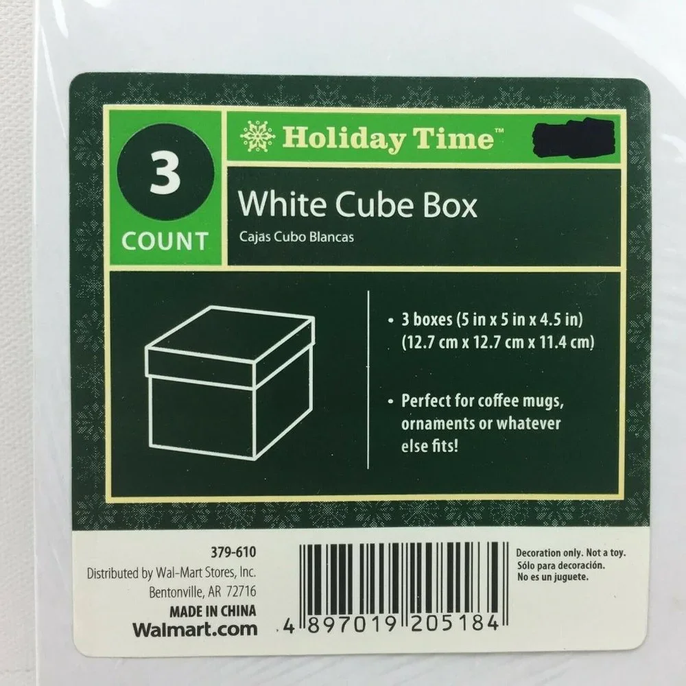 Holiday Time White Cube Box Set 3 Count Present Gift Wrapping White 5